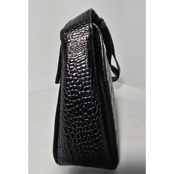 Vintage Brahmin Croc Embossed & Smooth Leather Shoulder Bag Black - Picture 5 of 13
